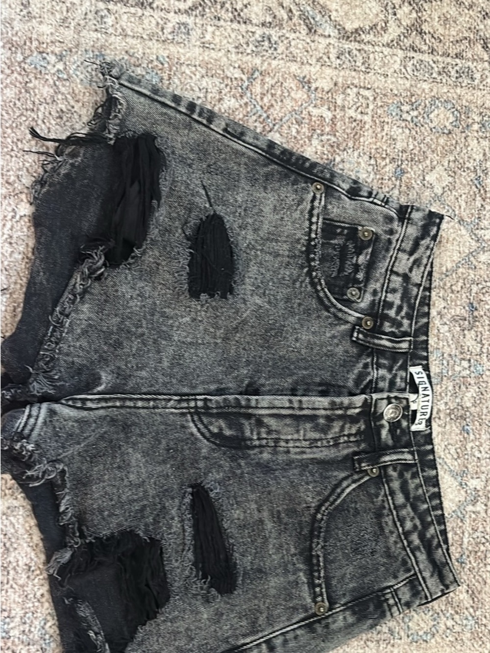 Signature Black Washed Distressed Denim Shorts